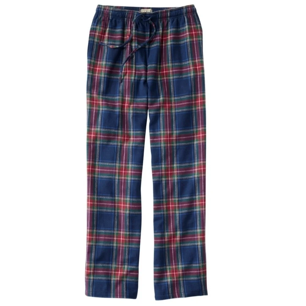 LL Bean Men's Scotch Plaid Flannel Sleep Pants Navy Stewart Gray Pajamas Size S